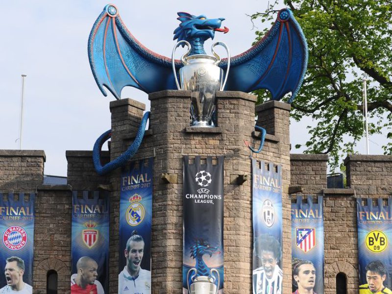 Cardiff Champions League dragon on the castle